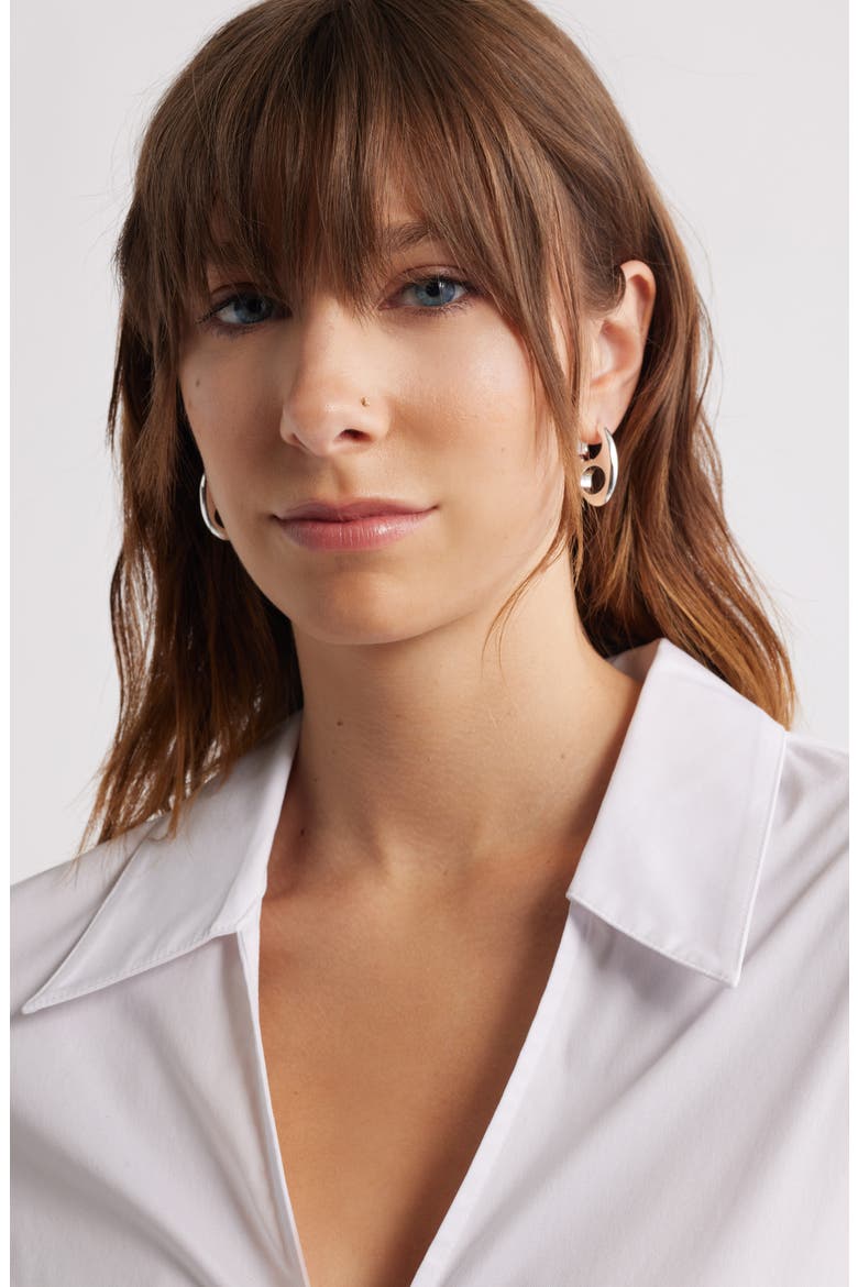 Pop Top Huggie Earrings, Alternate, color, SILVER