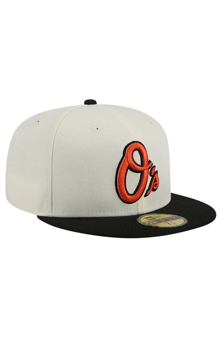 New Era Men's New Era Cream Baltimore Orioles Evergreen Chrome 59FIFTY Fitted Hat, Alternate, color, 