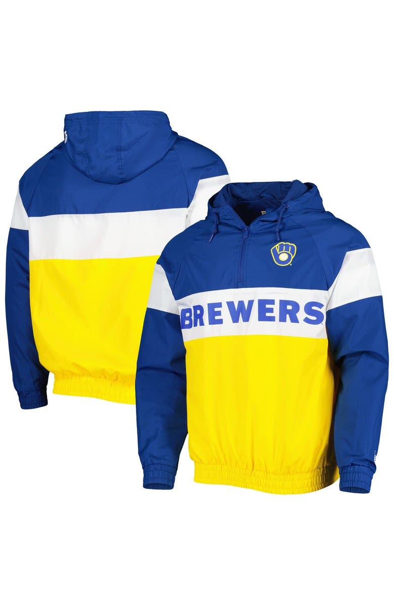 New Era Men's New Era Gold Milwaukee Brewers Raglan Quarter-Zip Hoodie, Main, color, Gold