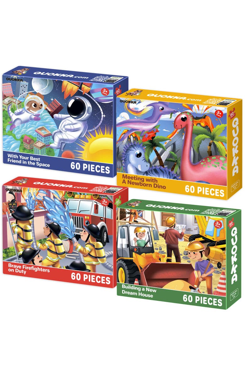 Quokka Kids 60 Piece Puzzle Set - Search & Find, Main, color, Space, Dino & Firefighters