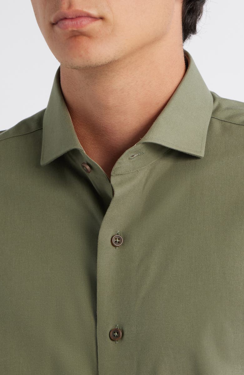 Lorenzo Uomo Trim Fit Solid Green Cotton Dress Shirt, Alternate, color, Hunter