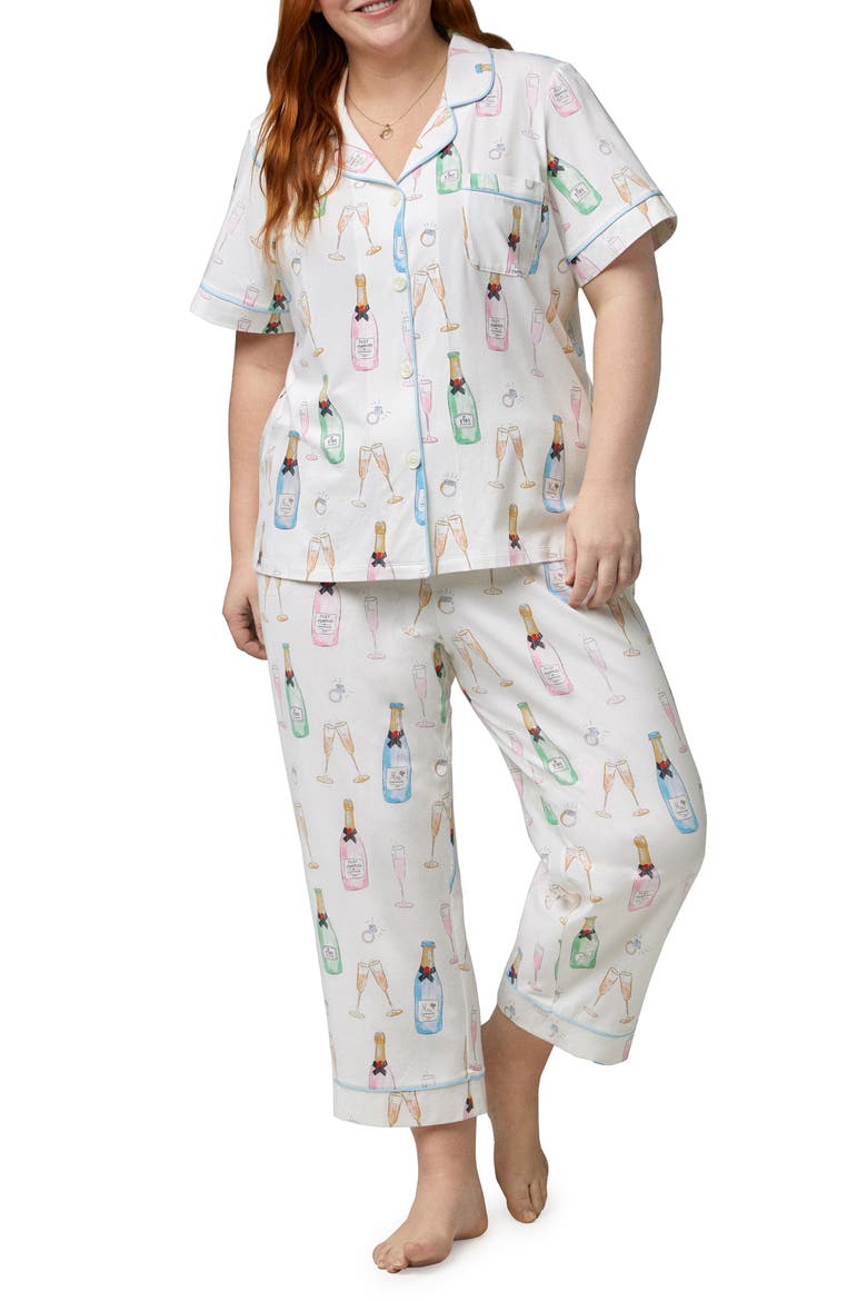Print Crop Organic Cotton Knit Pajamas, Alternate, color, CHAMPAGNE WEDDING