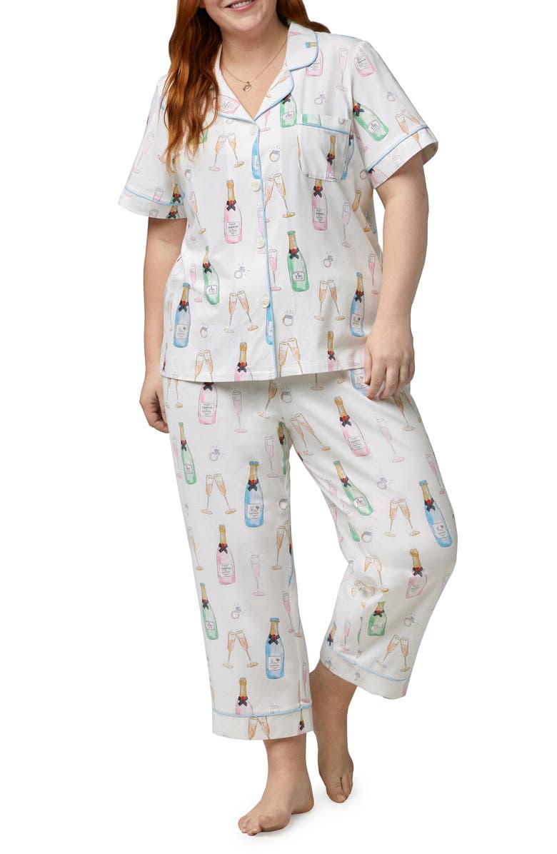 BedHead Pajamas Print Crop Organic Cotton Knit Pajamas, Alternate, color, Champagne Wedding