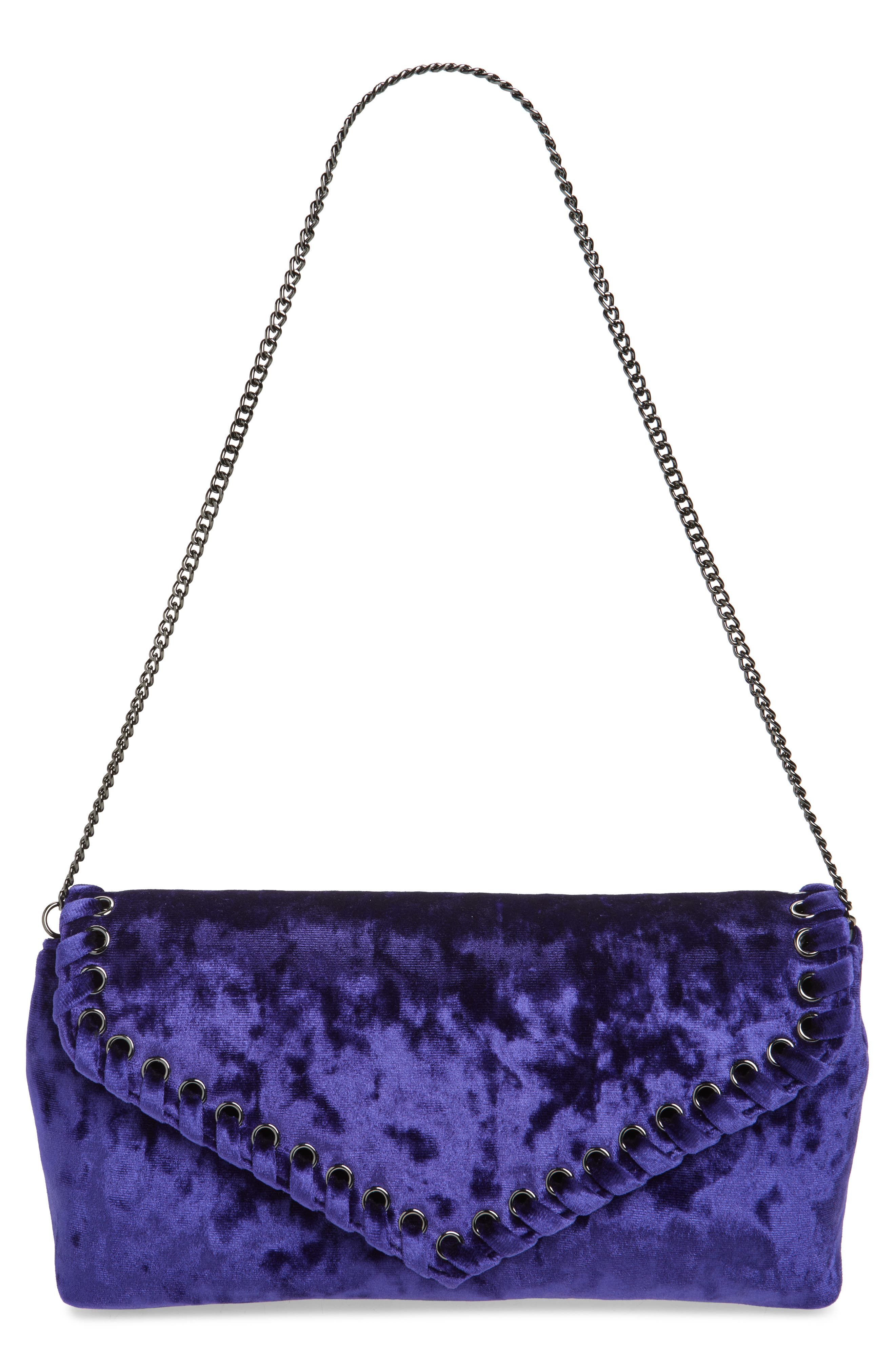 Rebecca Minkoff Whipstitch Velvet Clutch, Main, color, 