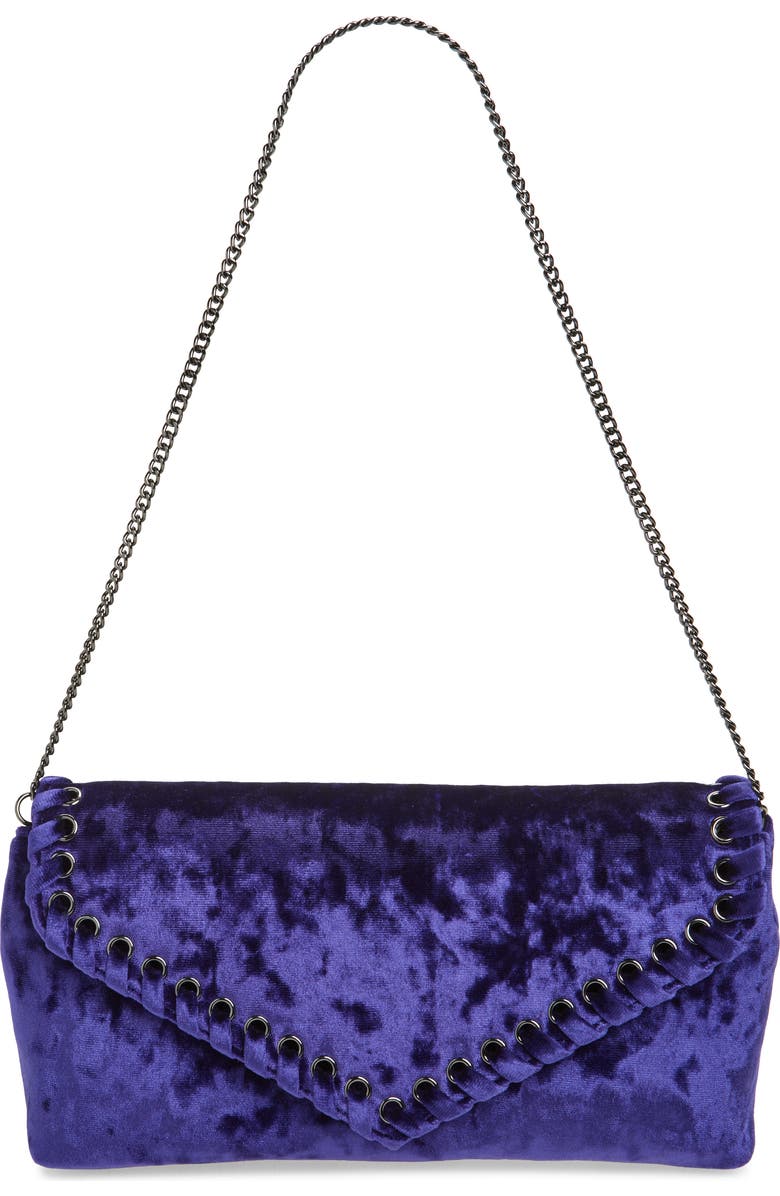Rebecca Minkoff Whipstitch Velvet Clutch, Main, color,