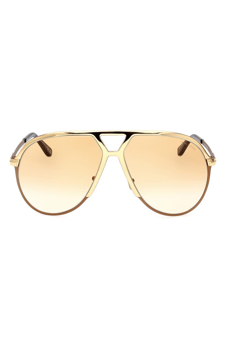 TOM FORD Xavier 64mm Gradient Oversize Pilot Sunglasses, Main, color, Shiny Rose Gold Brown