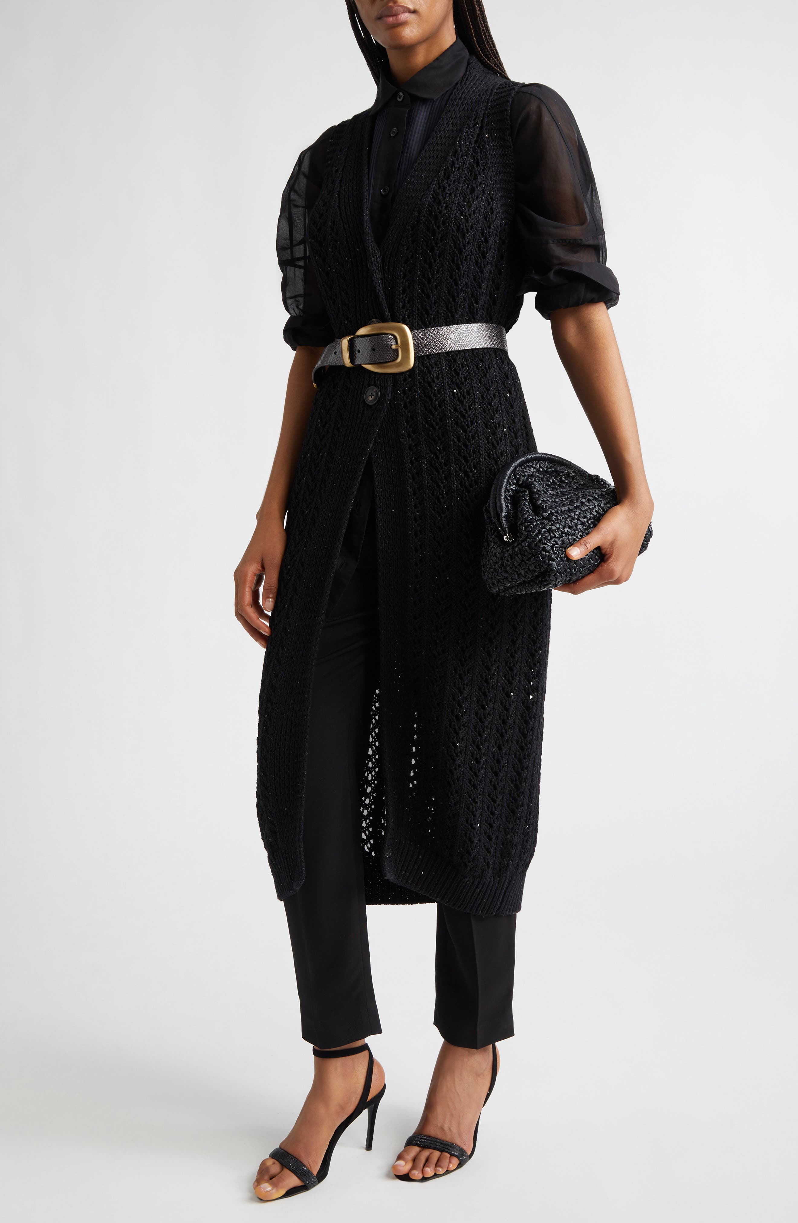 Sequin Embellished Open Stitch Long Cardigan - image 2