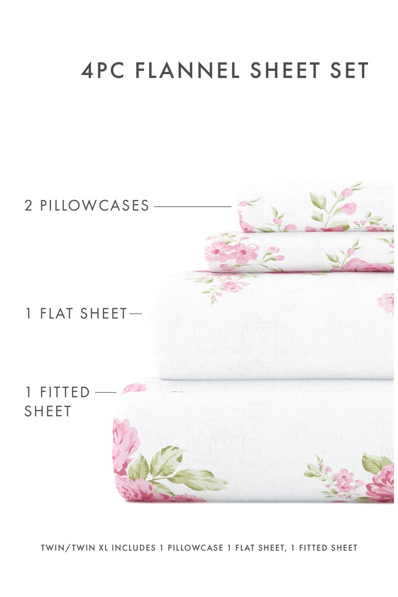 Premium Rose Bunch 4-Piece Flannel Bed Sheet Set, Alternate, color, PINK