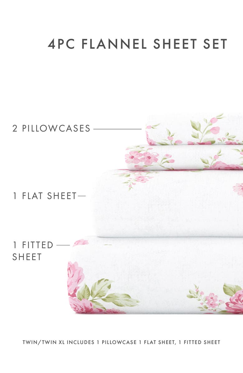 HOMESPUN Premium Rose Bunch 4-Piece Flannel Bed Sheet Set, Alternate, color, Pink