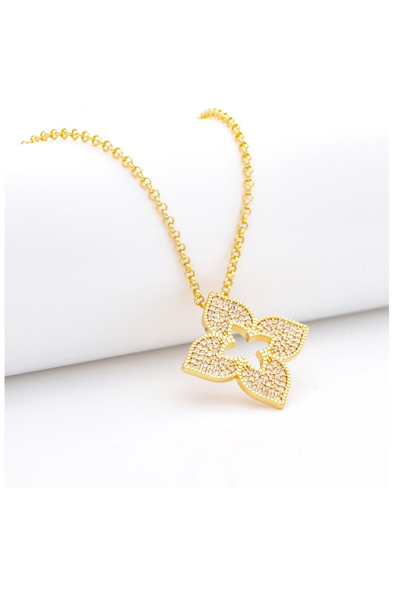 Pavé CZ Flower Pendant Necklace, Alternate, color, GOLD / CZ