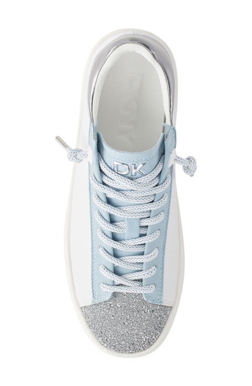Dkny Ginali Metallic Cap Toe Sneaker In White/celeste