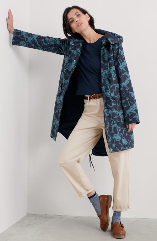 Shop Seasalt Cornwall Seafaring Waterproof Linen & Cotton Hooded Coat In Campion Bloom Dusky Jade