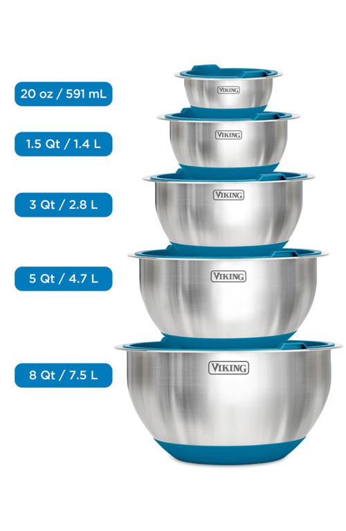 Viking 10-piece Stainless Steel Mixing Bowl Set With Lids In Teal