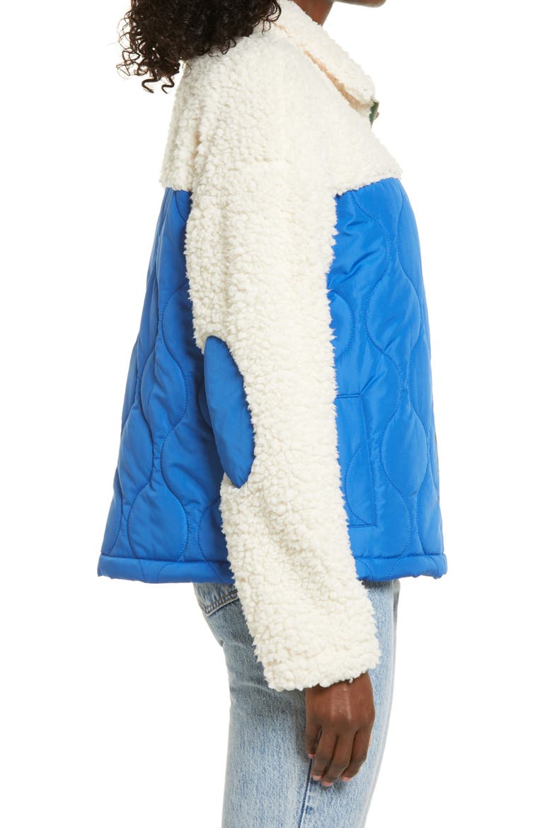 Mixed Media Fleece Jacket, Alternate, color, OCEAN BLUE/ MILK