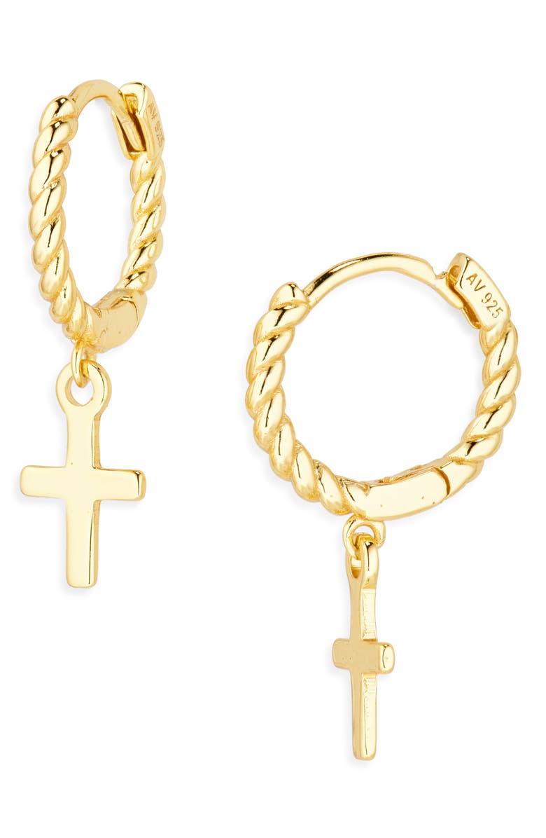 ARGENTO VIVO Cross Dangle Twist Huggie Hoop Earrings, Main, color, Gold