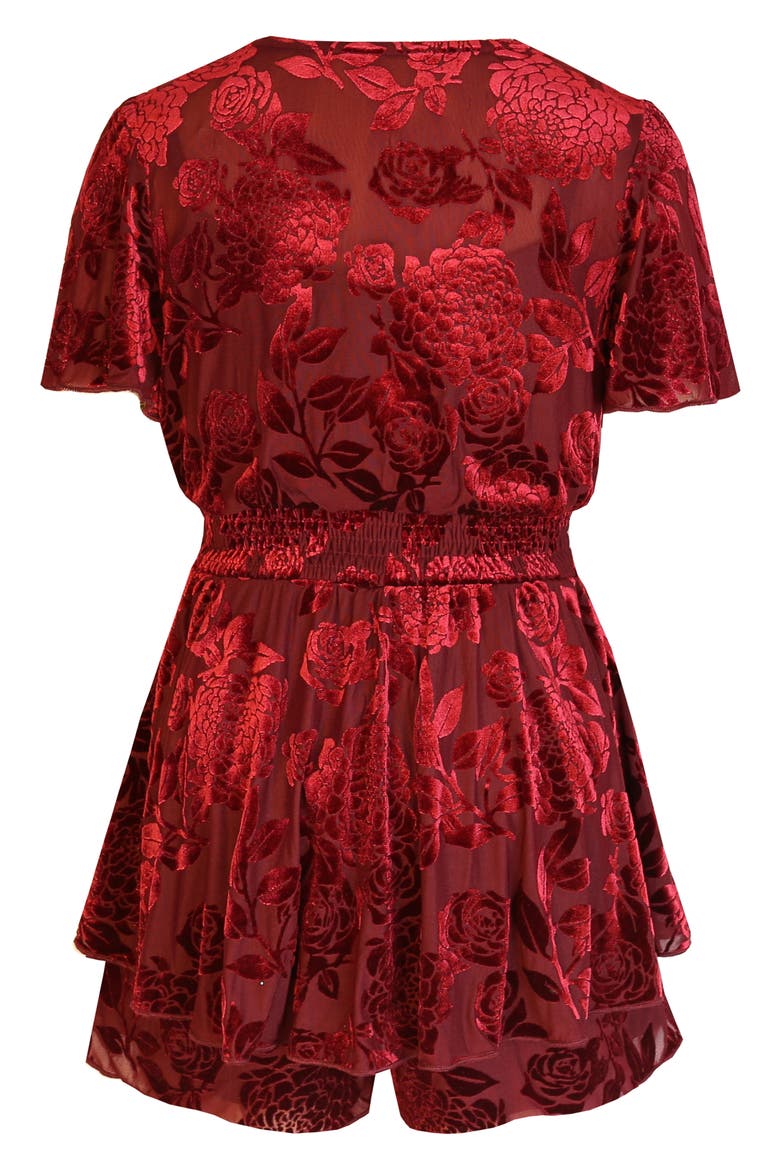 Kids' Burnout Velvet Romper, Alternate, color, BURGUNDY