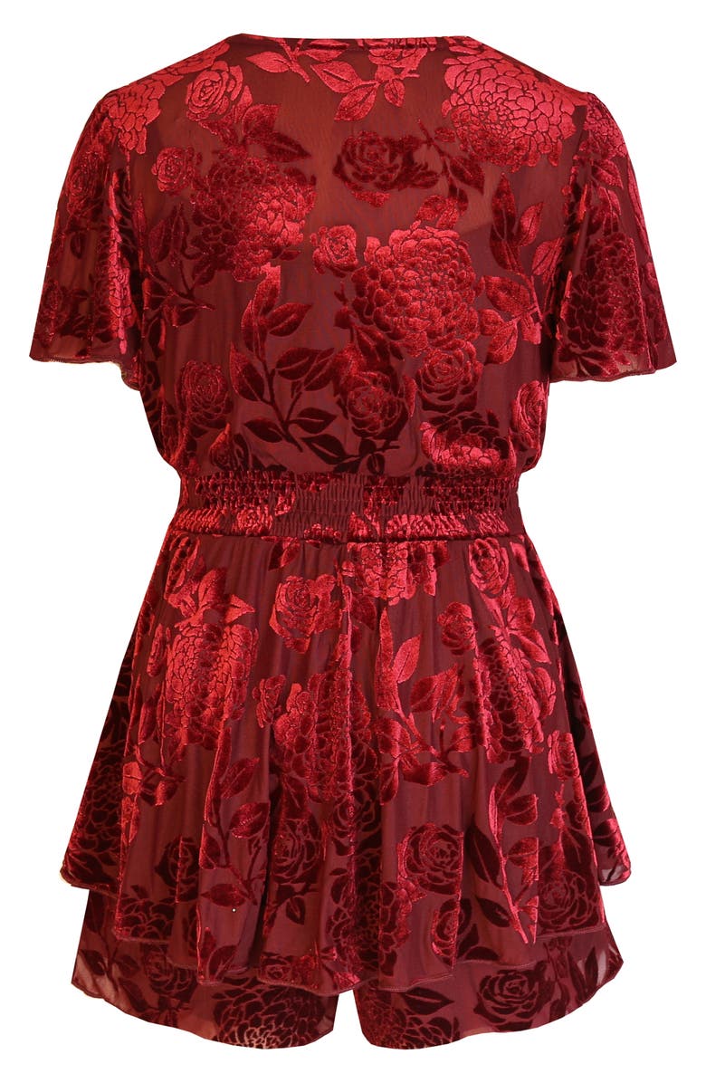 Zunie Kids' Burnout Velvet Romper, Alternate, color, Burgundy