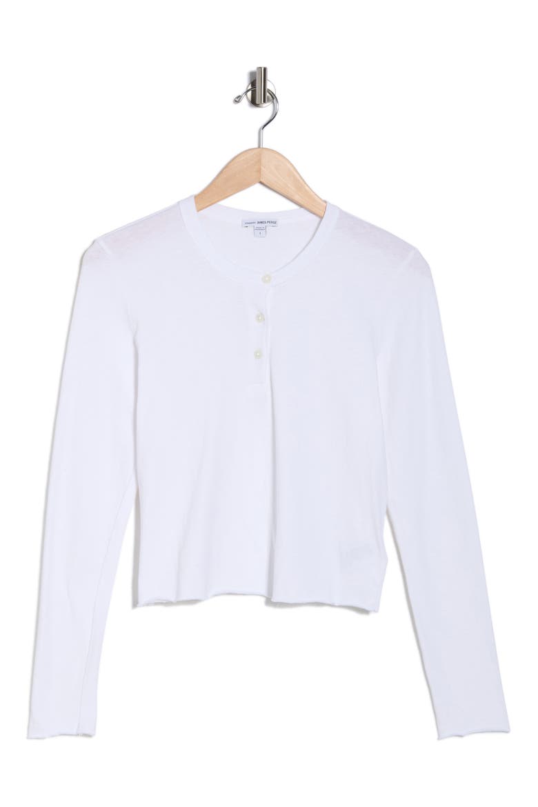 Shrunken Cotton Henley Top, Main, color, WHITE