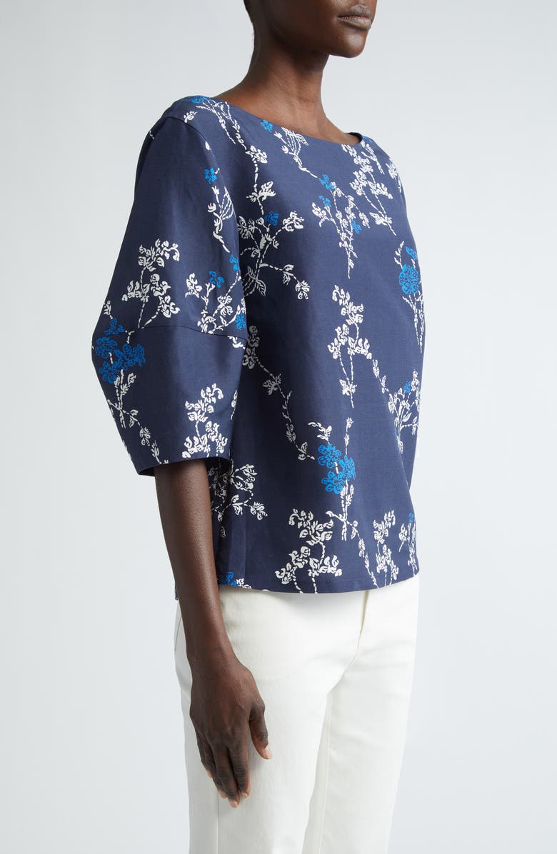 Lafayette 148 New York Floral Lantern Sleeve Silk & Linen Top, Alternate, color,