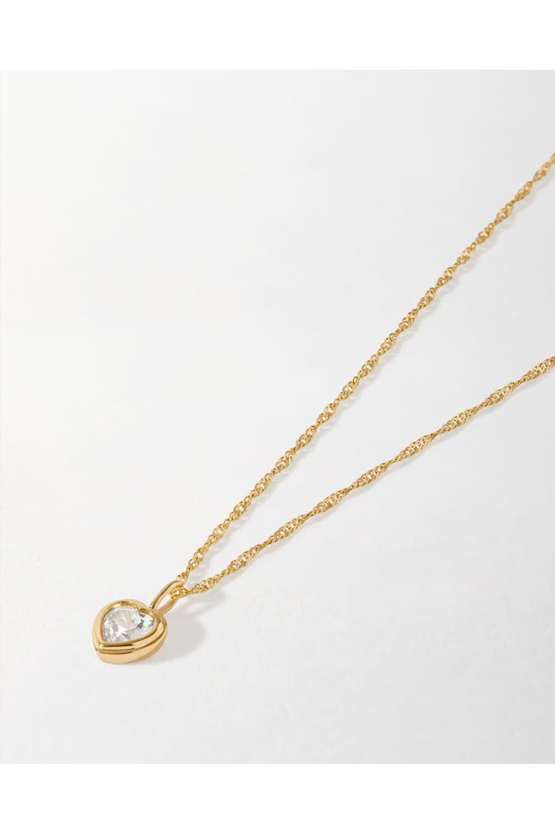 Solid Gold Heart White Sapphire Necklace, Alternate, color, Metallic Gold