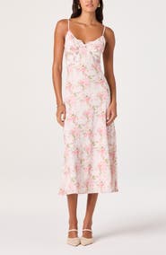 ASTR the Label Liran Floral Lace Trim Midi Dress