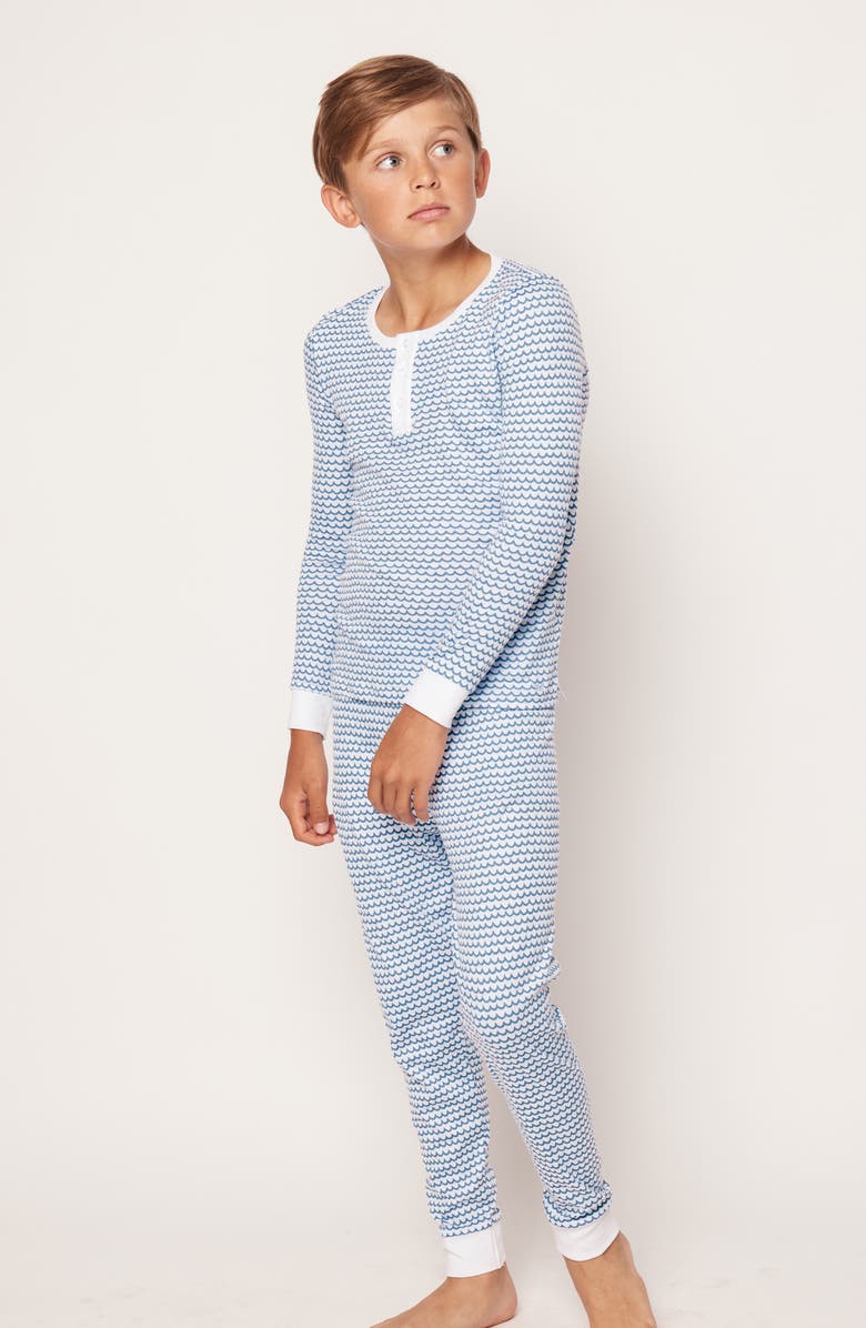 Petite Plume Kids' Wave Stripe Fitted Two-Piece Pima Cotton Pajamas, Alternate, color, La Mer