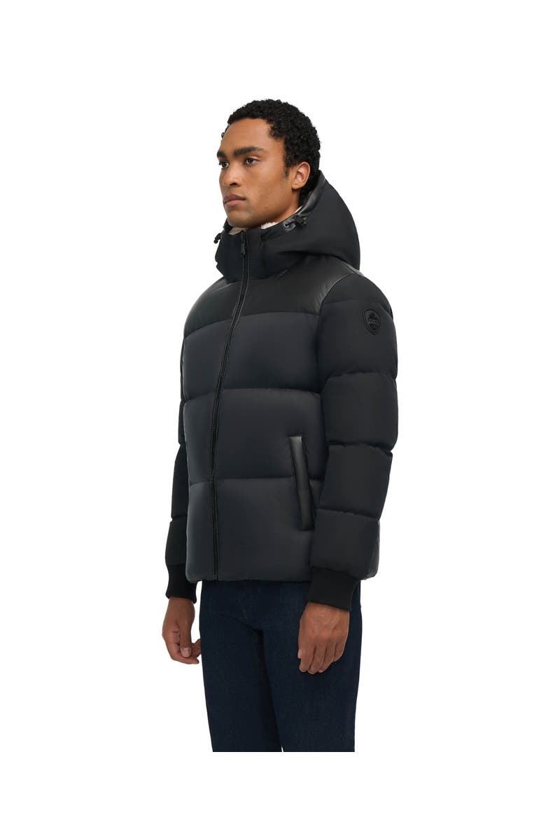 Rigel Mixed Media Faux Shearling Puffer with Removable Hood, Alternate, color, Black