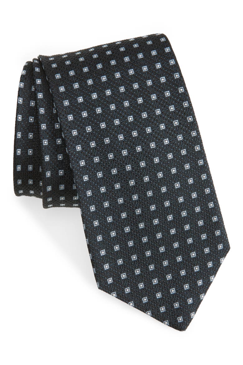 Geometric Jacquard Silk Tie, Main, color, DK BU