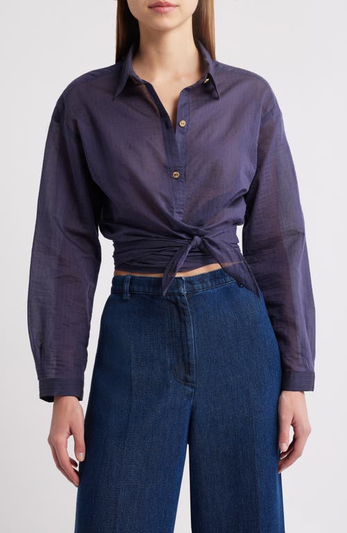 Shop Sessun Sessùn Procilong Stripe Tie Hem Crop Shirt In Blue