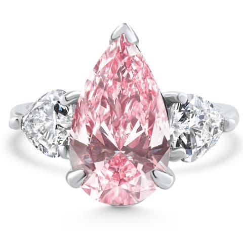 Certified 3Ct VS Fancy Vivid Pink Diamond Engagement Ring Gold Lab Grown