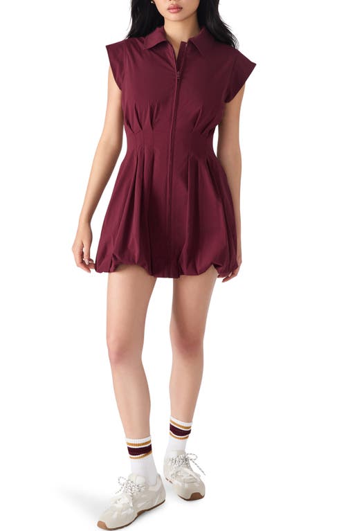 Steve Madden Dyanne Poplin Pleated Mini Dress In Burgundy