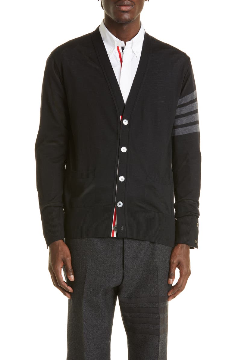 Thom Browne 4-Bar Merino Wool Cardigan, Main, color,