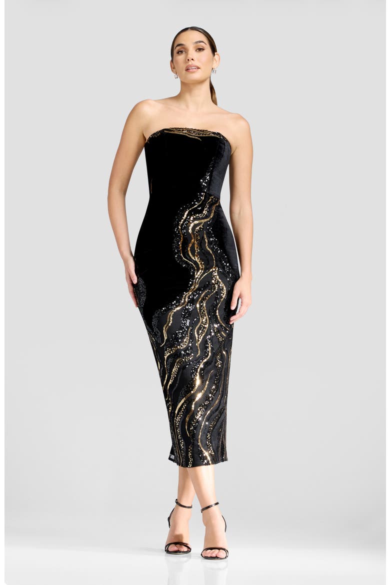 Viviana Sequin Velvet Cocktail Midi Dress, Alternate, color, BLACK MULTI