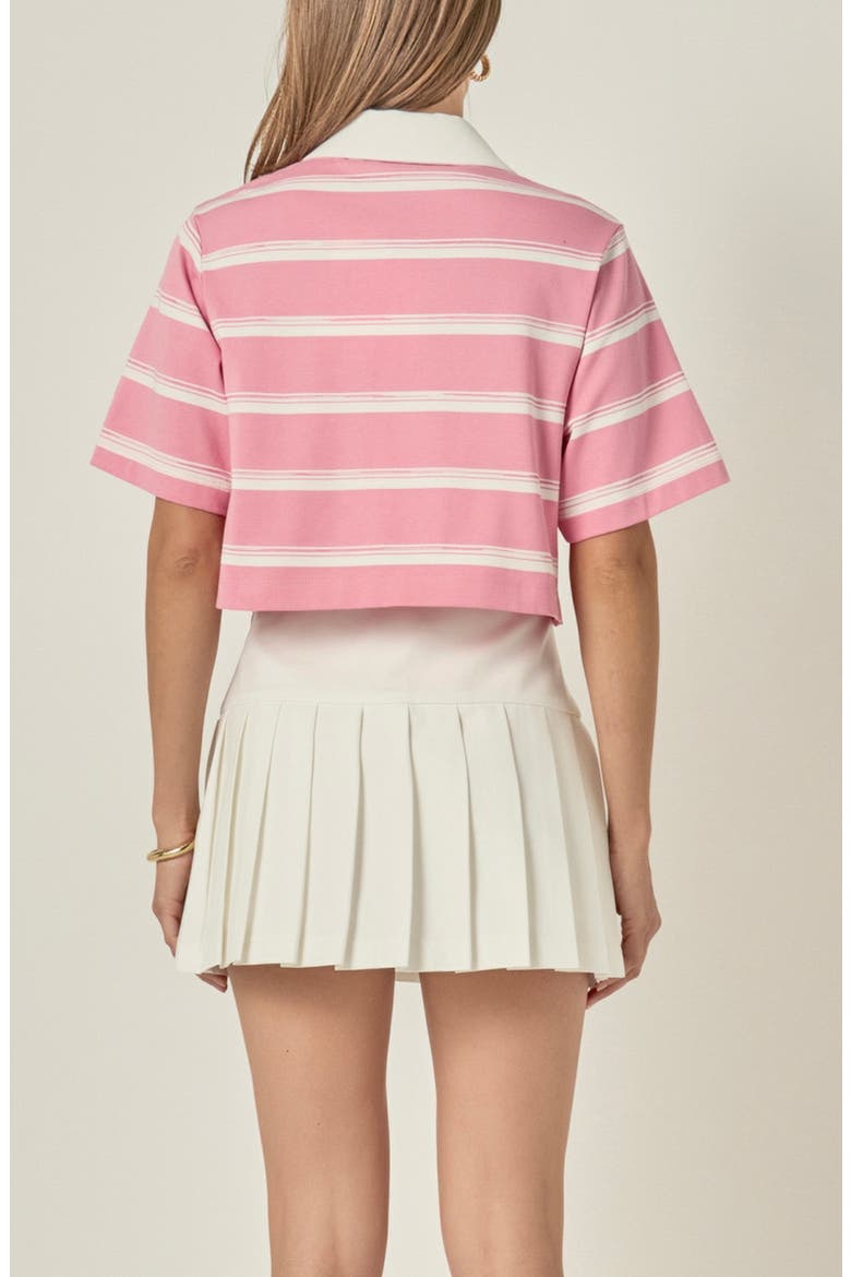 Floral Embellished Striped Polo T-Shirt, Alternate, color, PINK/ OFF WHITE