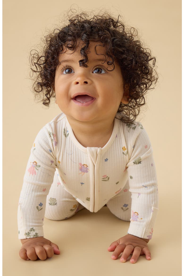 Ribbed Two Way Zip-Up Sleepsuit, Alternate, color, Gardenia & Fairy Orchard