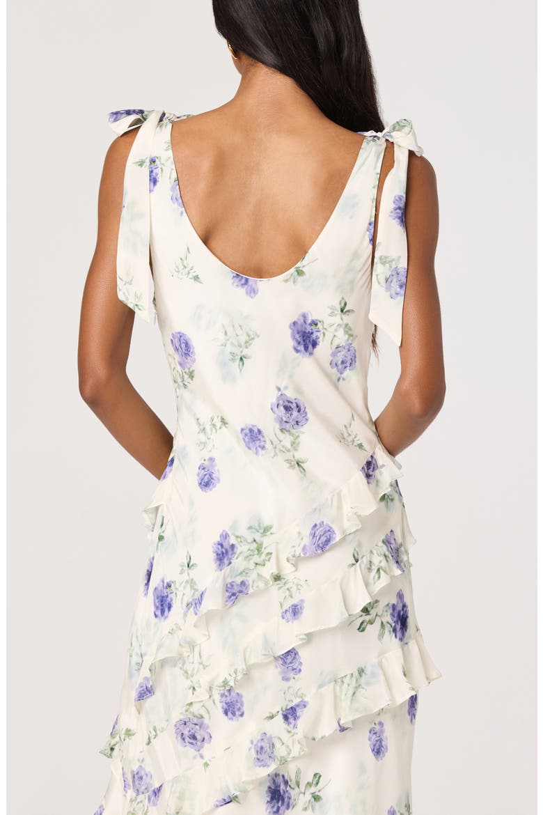 Fen Floral Print Midi Dress, Alternate, color, OFF WHITE PURPLE FLORAL
