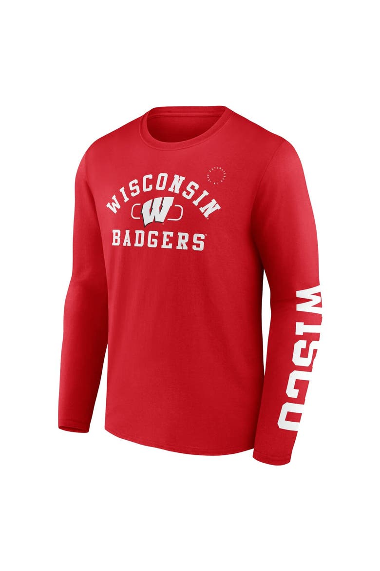 Men's Fanatics Red Wisconsin Badgers Modern Arch 2-Hit Long Sleeve T-Shirt, Alternate, color, Red