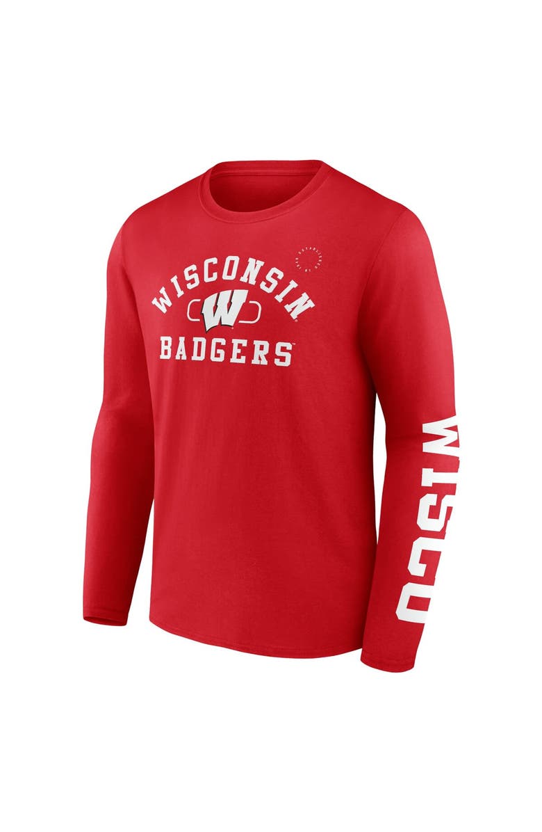 FANATICS Men's Fanatics Red Wisconsin Badgers Modern Arch 2-Hit Long Sleeve T-Shirt, Alternate, color, Red