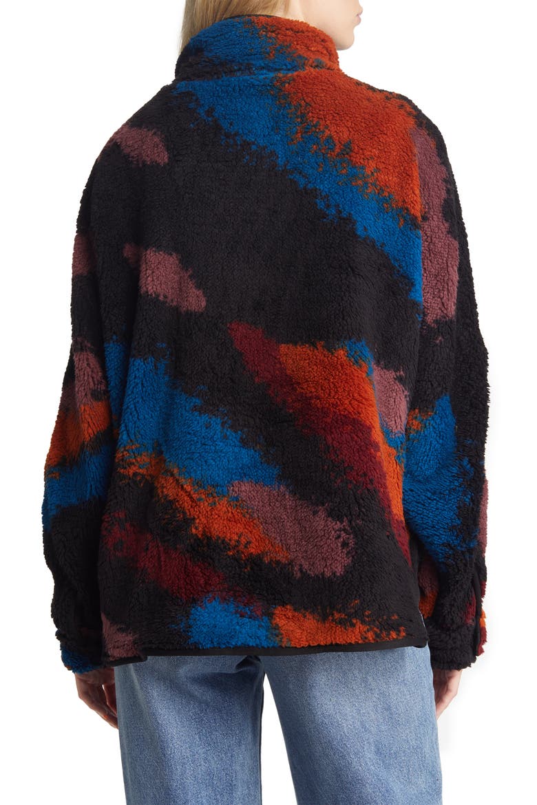 Patterned High Pile Fleece Jacket, Alternate, color, BLACK MULTI BRUSH STROKE