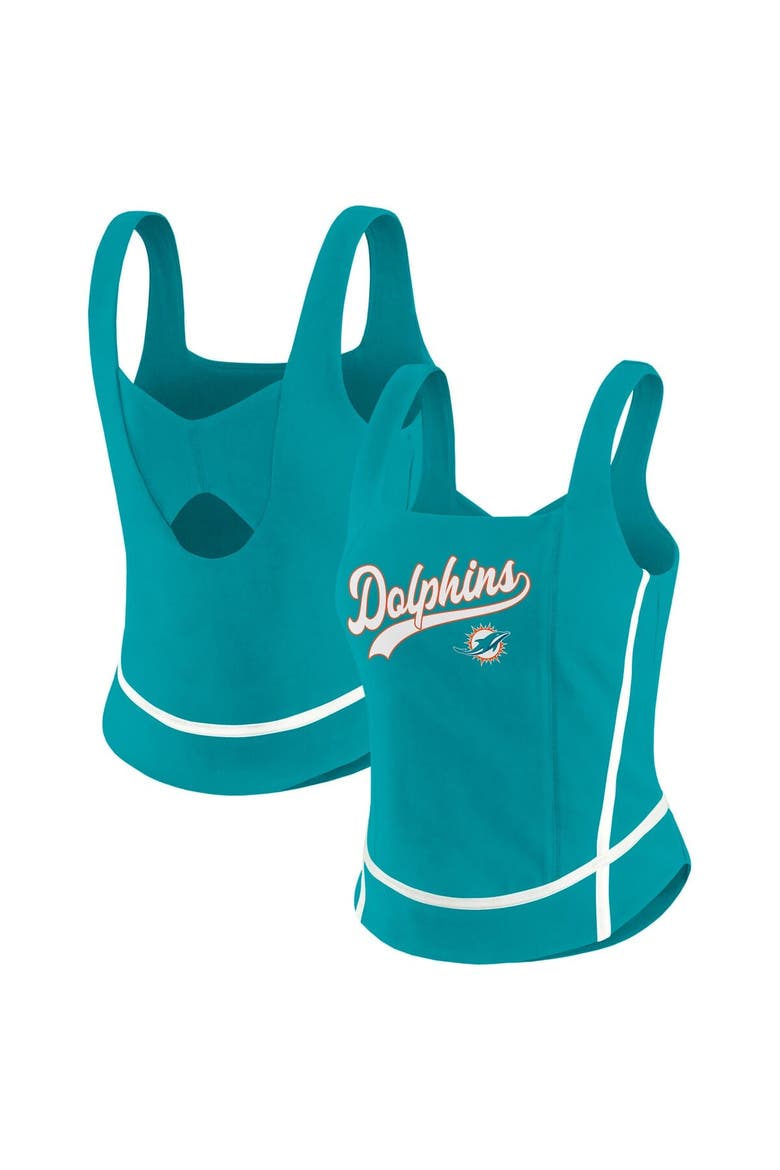 Women's WEAR by Erin Andrews Aqua Miami Dolphins Square Neck Tank Top, Alternate, color, Aqua