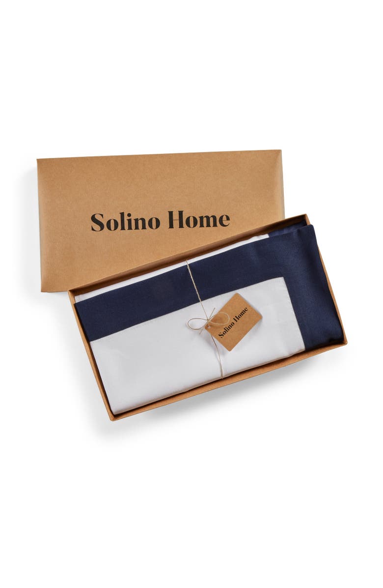 Solino Home Linen Table Throw 52 x 52 Inch for Dining Table, Holiday and Everyday Table Decor - Contempo, Alternate, color, Navy And White