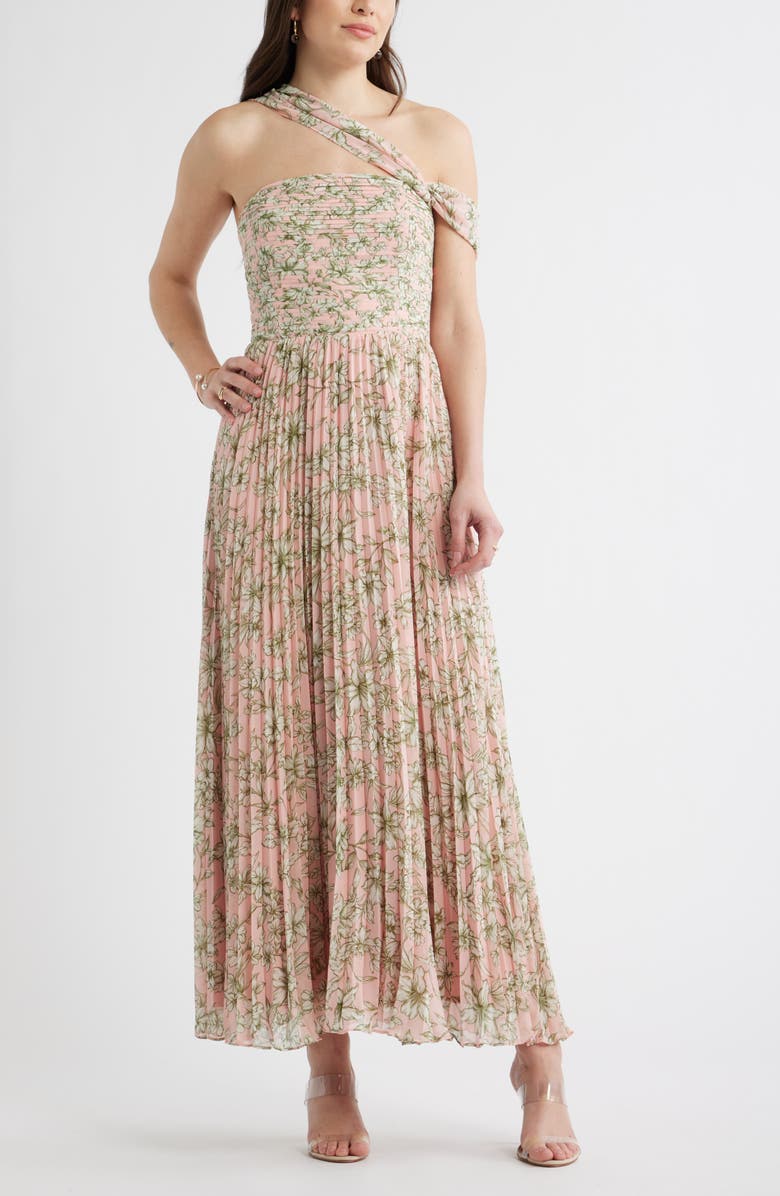 Chelsea28 Pleated One-Shoulder Maxi Dress, Main, color, Pink Green Emma Floral