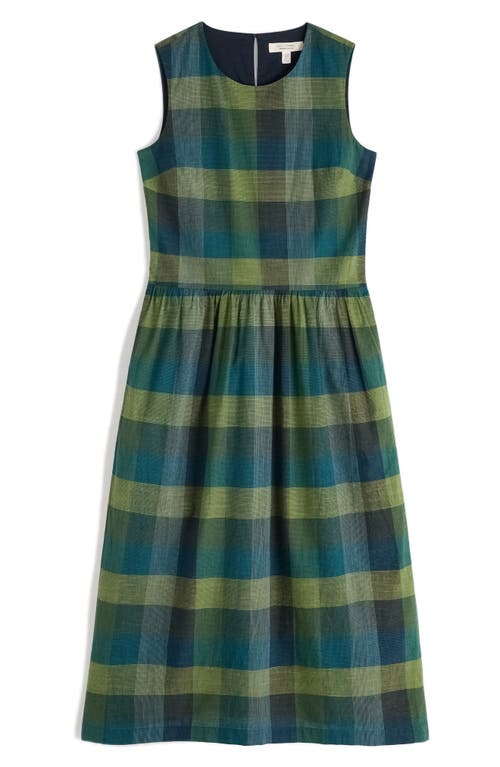 Seasalt Cornwall Brouse Check Sleeveless Organic Cotton Midi Dress In Green