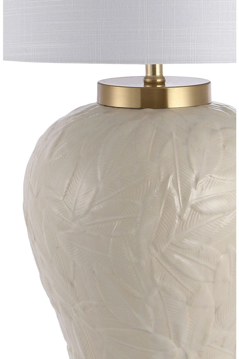 Regency Palm Leaf 31.5" Ceramic/Metal Bohemian Cottage LED Table Lamp, Cream, Alternate, color, Cream