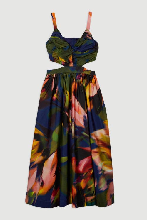 Karen Millen Blurred Floral Taffeta Maxi Dress In Multi
