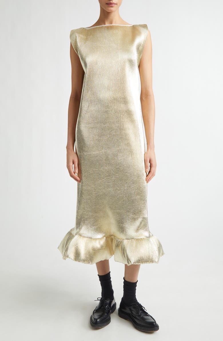 MELITTA BAUMEISTER Puffle Metallic Ripple Dress, Main, color, Light Gold