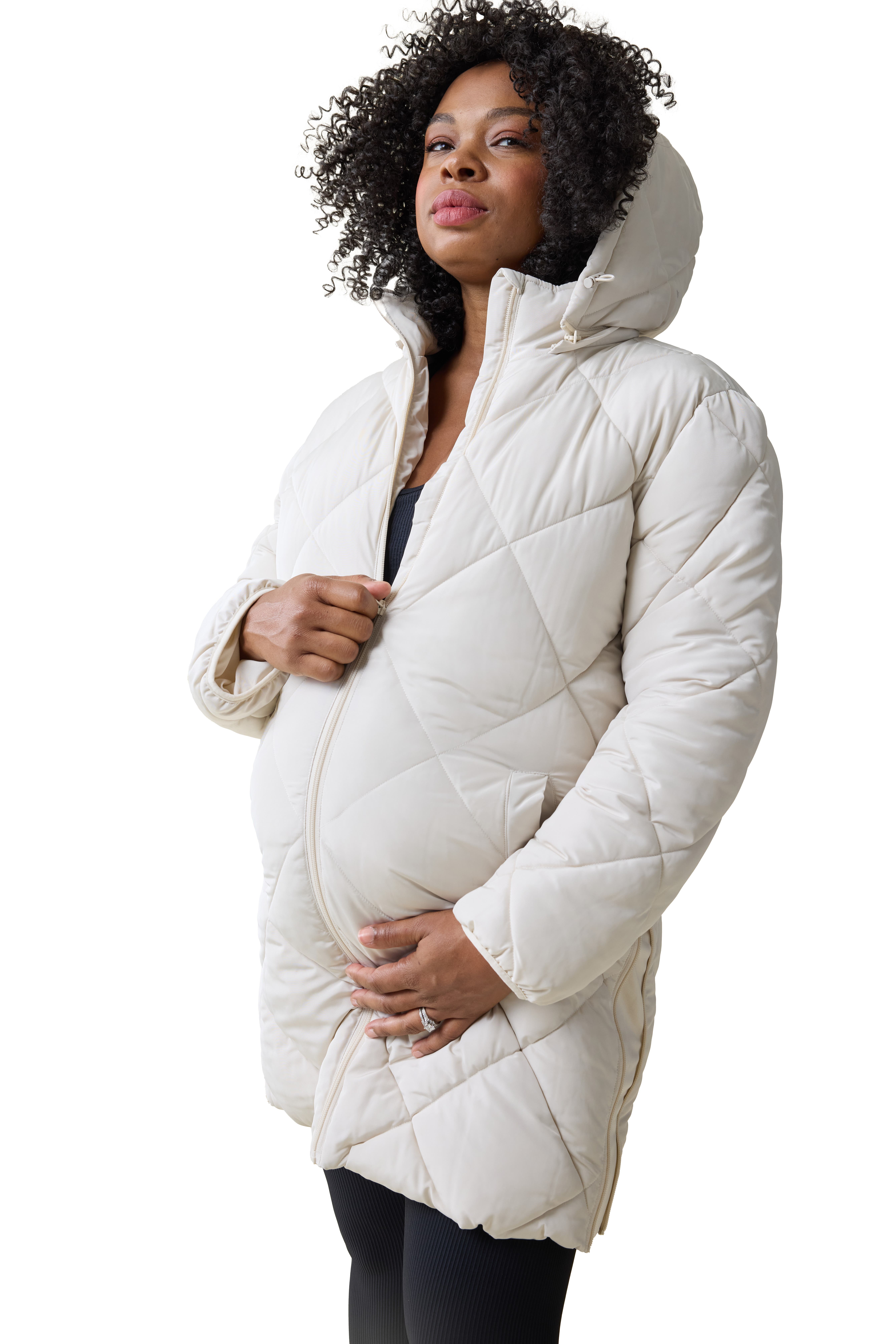 Ingrid & Isabel Maternity Longline Puffer in Stone 