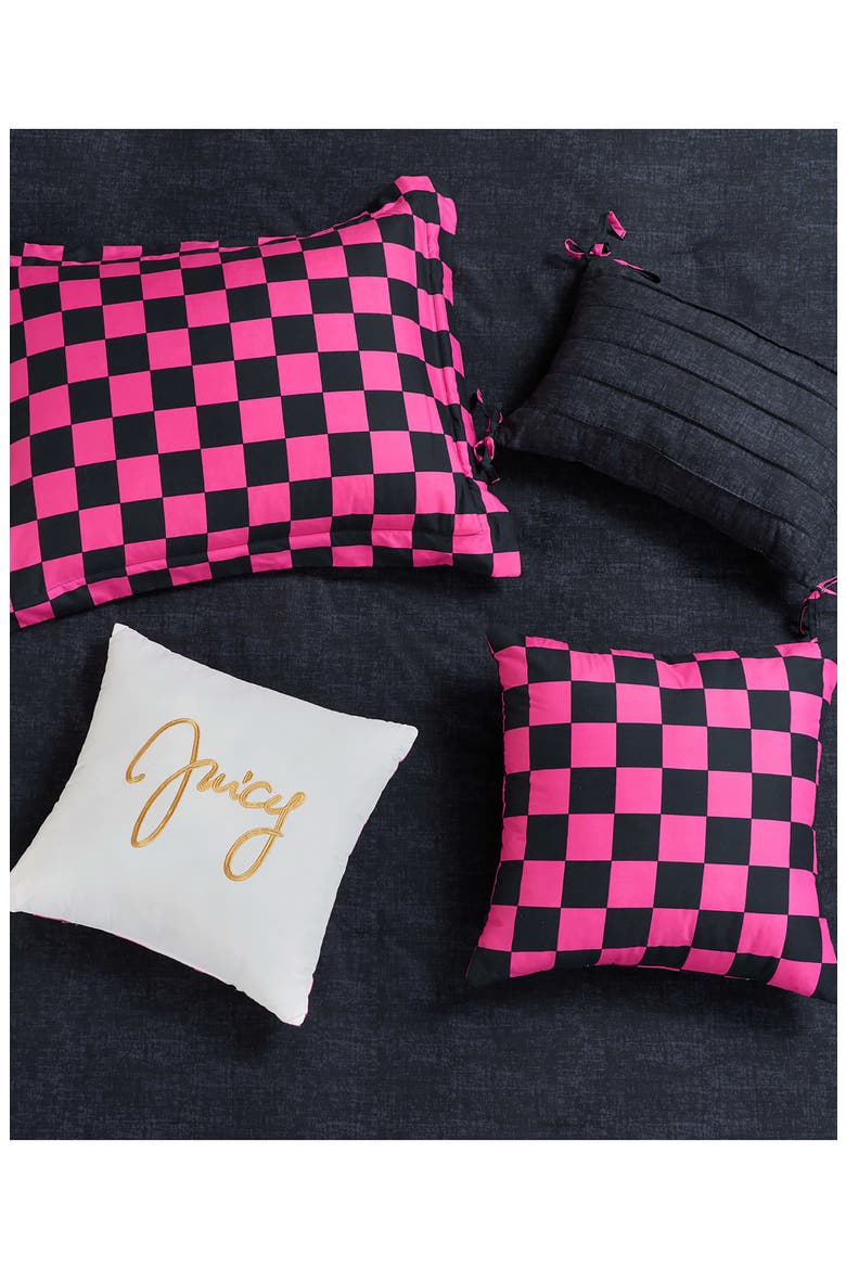 Checkerboard Reversible Comforter & Sham Set, Alternate, color, CHECKERBOARD BLACK/ HOT PINK