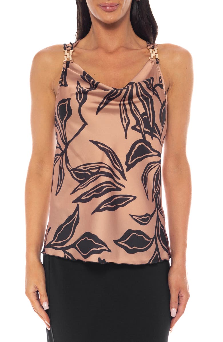 TASH AND SOPHIE Hardware Shoulder Satin Top, Main, color, Brown Multi