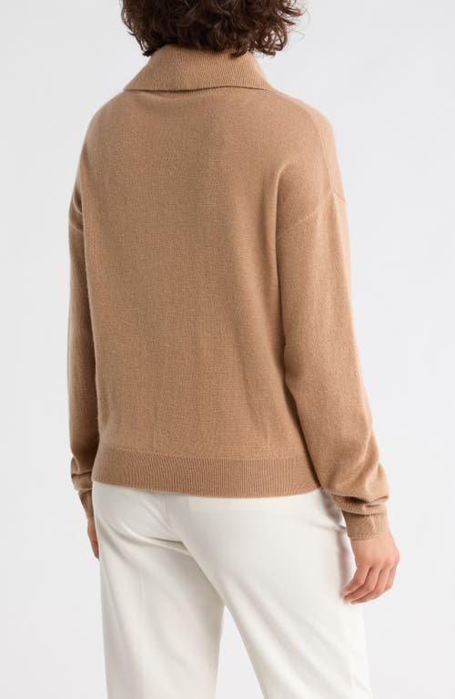Bruno Magli Half Button Placket Wool & Cashmere Blend Sweater In Brown